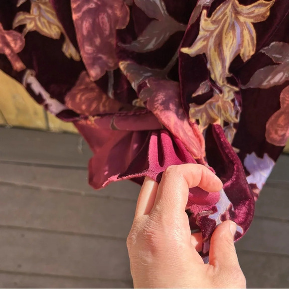 By Together Whimsigoth Burgundy Floral Velvet Burnout Babydoll Dress Size Small - Picture 7 of 9